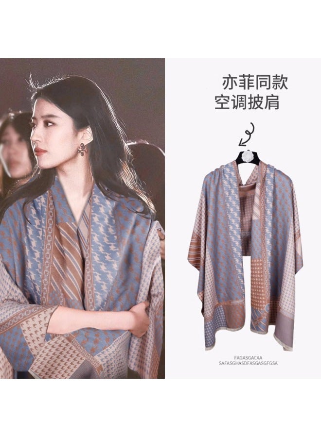 Internet Popular Winter Thick Scarf Women's All-match High-end Wool Double-sided Shawl All-match Cashmere Warm Outer Cape