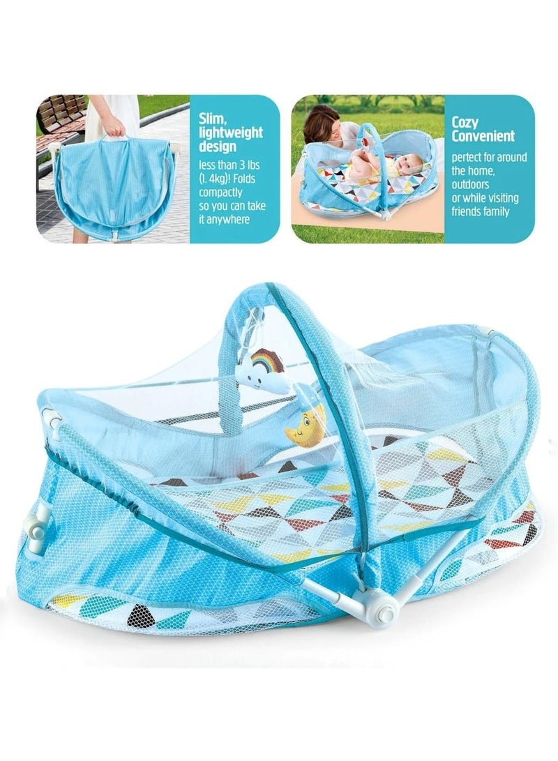 GOLD MANTIS Baby Bed with Mosquito Net – Foldable Portable Newborn Sleeping Nest for Infant Travel & Indoor Use – Soft Cushion Cradle with Canopy & Hanging Toys, Breathable Mesh Bassinet - Image 3