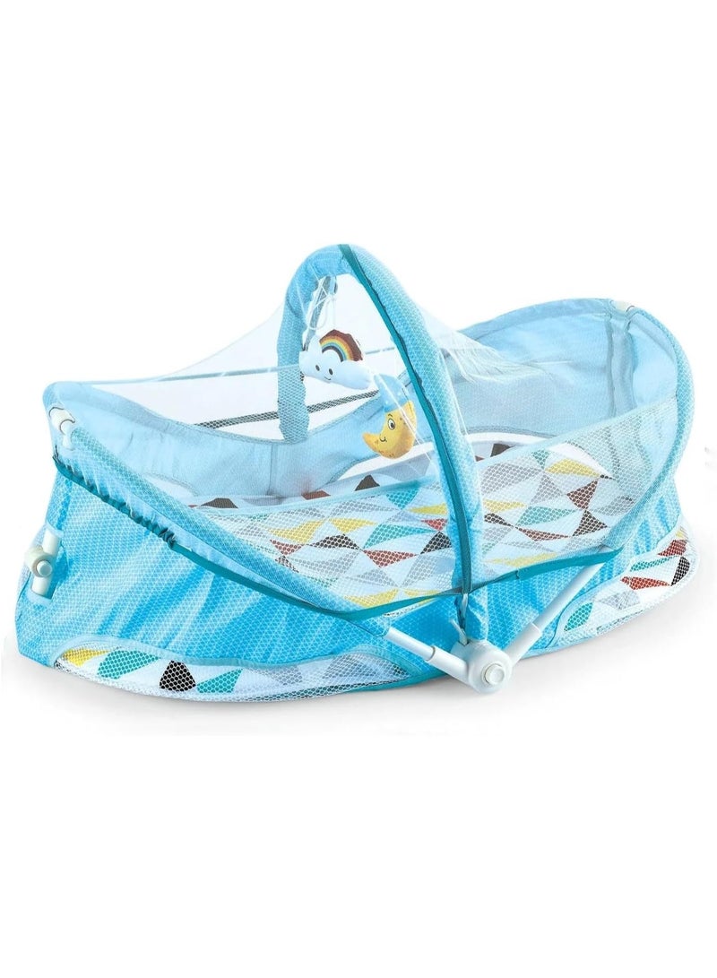 GOLD MANTIS Baby Bed with Mosquito Net – Foldable Portable Newborn Sleeping Nest for Infant Travel & Indoor Use – Soft Cushion Cradle with Canopy & Hanging Toys, Breathable Mesh Bassinet - Image 1