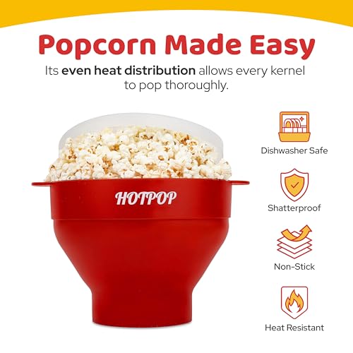 HOTPOP The Original HotPop Silicone Popcorn Maker - Microwave Popcorn Popper - Collapsible Bowl, Heat-Resistant, Easy to Clean, Ideal for Family Movie Nights, 15-Cup Capacity - Cherry - Image 4