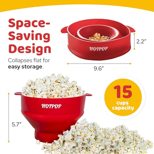 HOTPOP The Original HotPop Silicone Popcorn Maker - Microwave Popcorn Popper - Collapsible Bowl, Heat-Resistant, Easy to Clean, Ideal for Family Movie Nights, 15-Cup Capacity - Cherry - Image 2