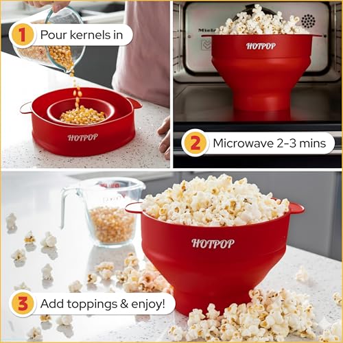 HOTPOP The Original HotPop Silicone Popcorn Maker - Microwave Popcorn Popper - Collapsible Bowl, Heat-Resistant, Easy to Clean, Ideal for Family Movie Nights, 15-Cup Capacity - Cherry - Image 3