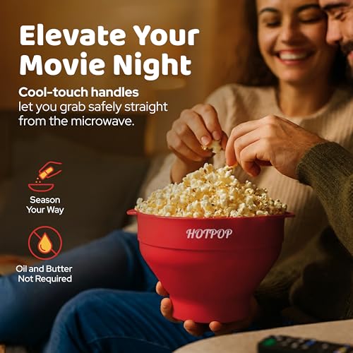 HOTPOP The Original HotPop Silicone Popcorn Maker - Microwave Popcorn Popper - Collapsible Bowl, Heat-Resistant, Easy to Clean, Ideal for Family Movie Nights, 15-Cup Capacity - Cherry - Image 5