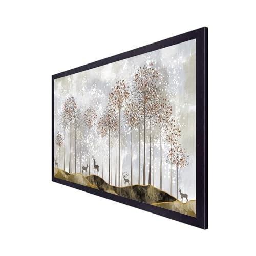 DEKORSTATION Golden Tranquility Modern Canvas Wall Art with Golden Tree and Deer Floating Frame Canvas Wall Painting for Home and Office Décor (24 Inch W x 12 Inch H) - Image 3