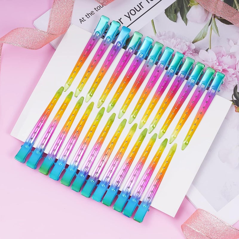 Bantoye 24 Packs Duck Bill Clips, 3.35 Inches Rustproof Metal Alligator Curl Clips with Holes for Hair Styling, Hair Coloring, Gradient Rainbow - Image 4