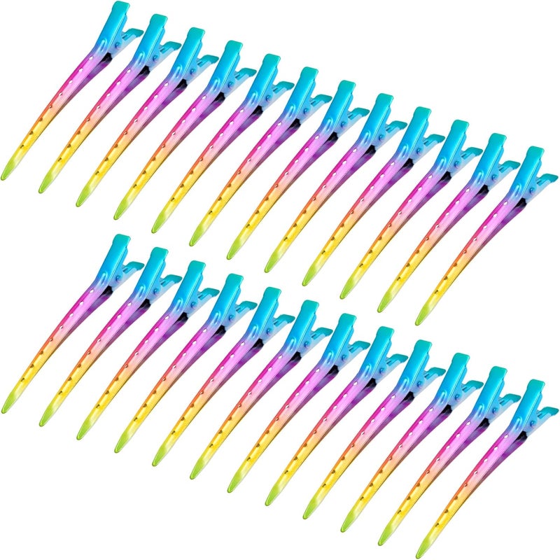 Bantoye 24 Packs Duck Bill Clips, 3.35 Inches Rustproof Metal Alligator Curl Clips with Holes for Hair Styling, Hair Coloring, Gradient Rainbow - Image 1
