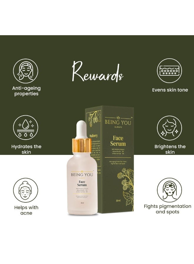 Being You- Always Face Serum With Mulberry Extract, Alpha Arbutin And Niacinamide Vitamin B3- For Anti Ageing, Even Skin Tone, Pigmentation And Spot Free Skin- 30Ml - Image 4