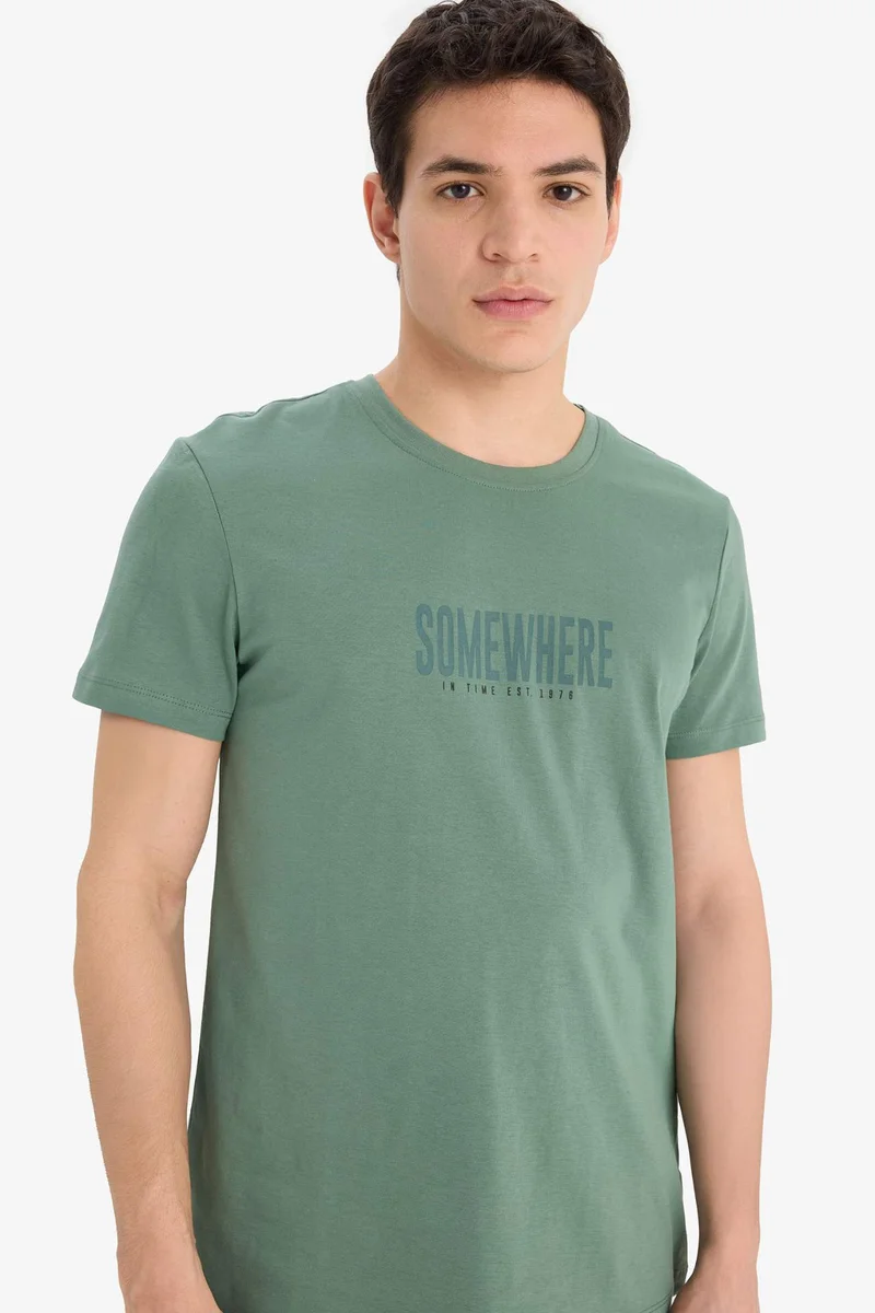 DeFacto Slim Fit Crew Neck Printed Cotton T-Shirt