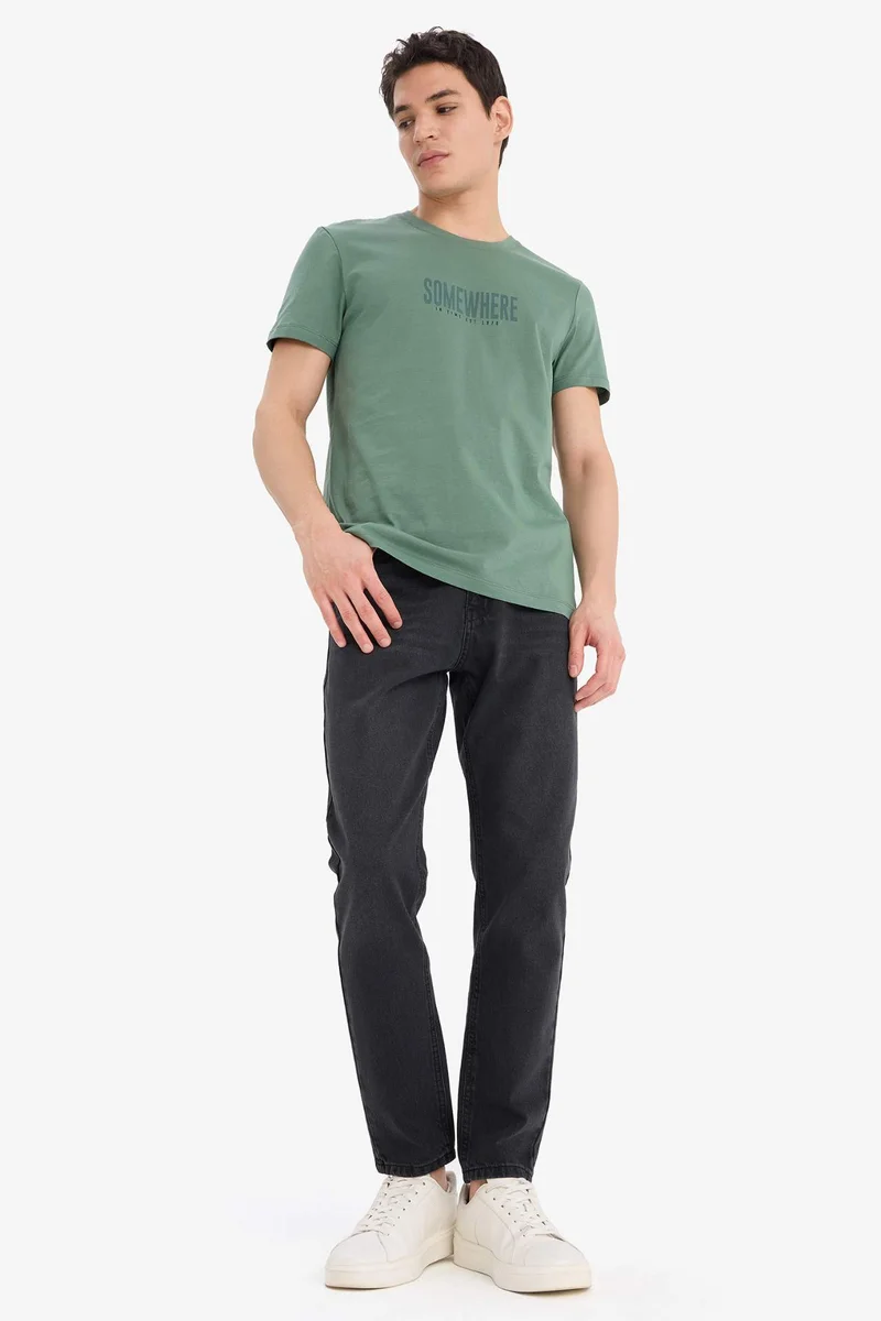 DeFacto Slim Fit Crew Neck Printed Cotton T-Shirt