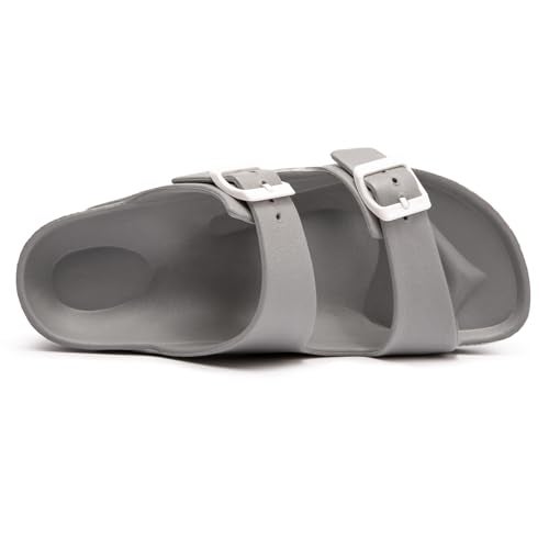 FUNKYMONKEY Women's Comfort Slides Double Buckle Adjustable EVA Flat Sandals (9 M US/Women, Grey) - Image 4