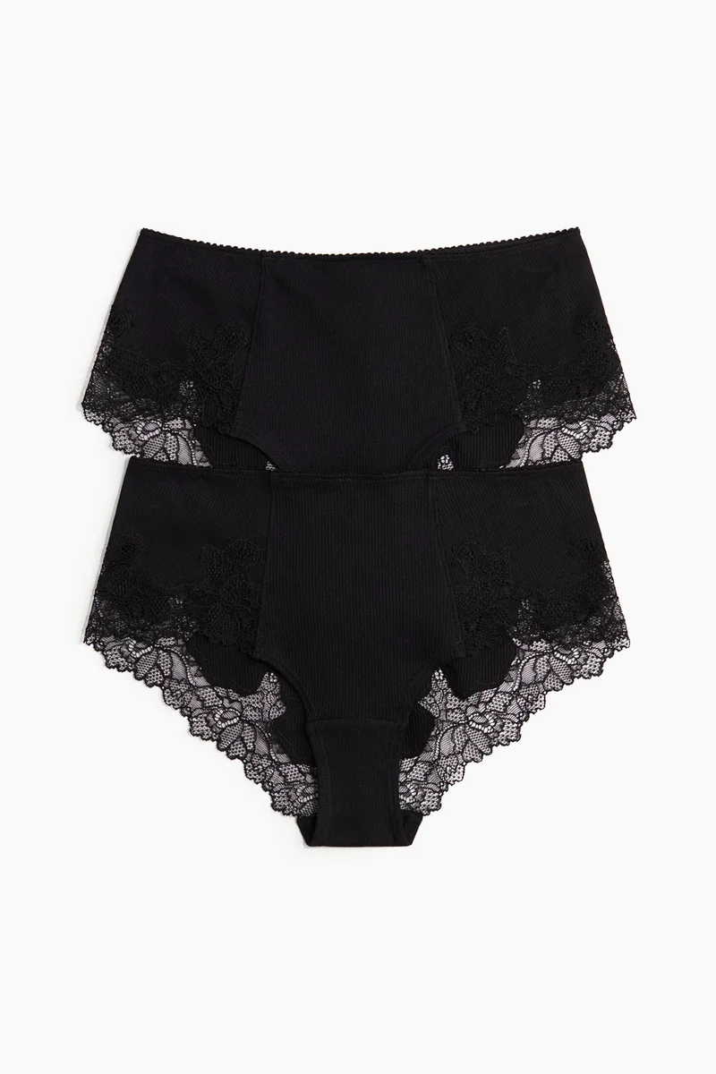 H&M 2-pack lace-trimmed cotton hipster briefs