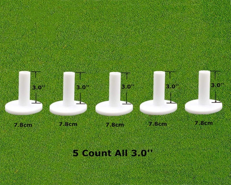 FINGER TEN Golf Rubber Tees 1.5" 2.25" 2.75" 3" 3.13" Same or Mixed Sizes/Colors Value 5 Pack, Durable & Hold Ball Well Golf Accessory for Indoor Outdoor Practice (White 5 Pack All 3.0'') - Image 1