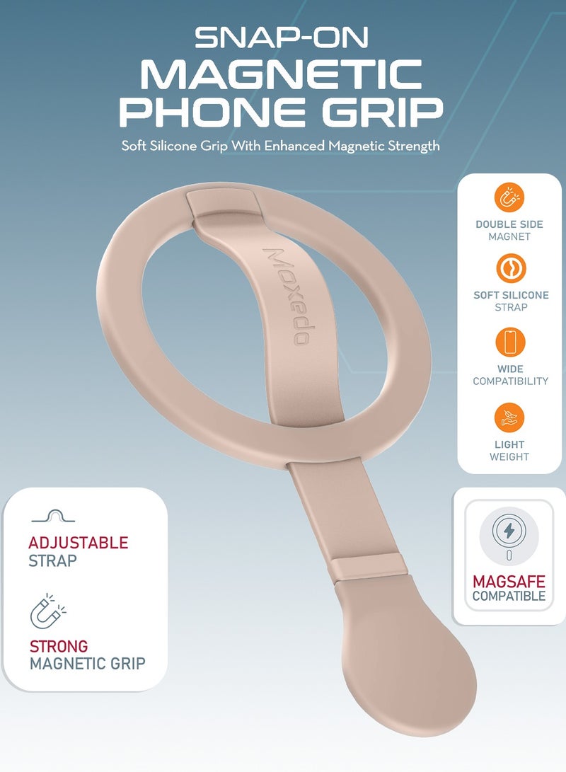 Moxedo Snap-On Magnetic Phone Grip Soft Silicone Grip Adjustable Strap with Double Sided Magnetic Design Compatible for iPhone 16 15 Pro Max Plus 14 13 12 and All Phones - Gold - Image 2