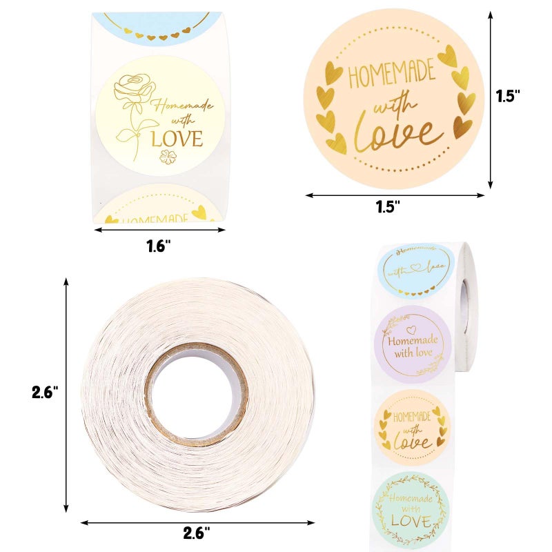 WorldBazaar Homemade with Love Stickers 500pcs Gold Foil Homemade Baked with Love Sticker for Baking Store Small Business Present Labels Wedding Birthday Christmas Party Supplies - Image 4