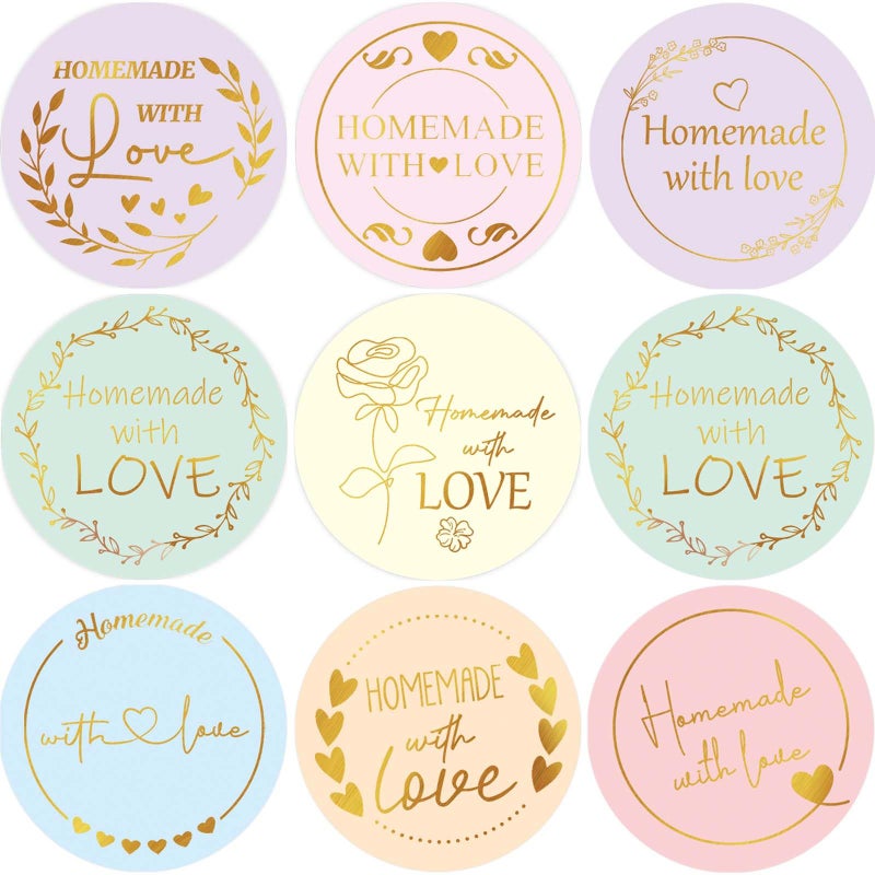 WorldBazaar Homemade with Love Stickers 500pcs Gold Foil Homemade Baked with Love Sticker for Baking Store Small Business Present Labels Wedding Birthday Christmas Party Supplies - Image 1