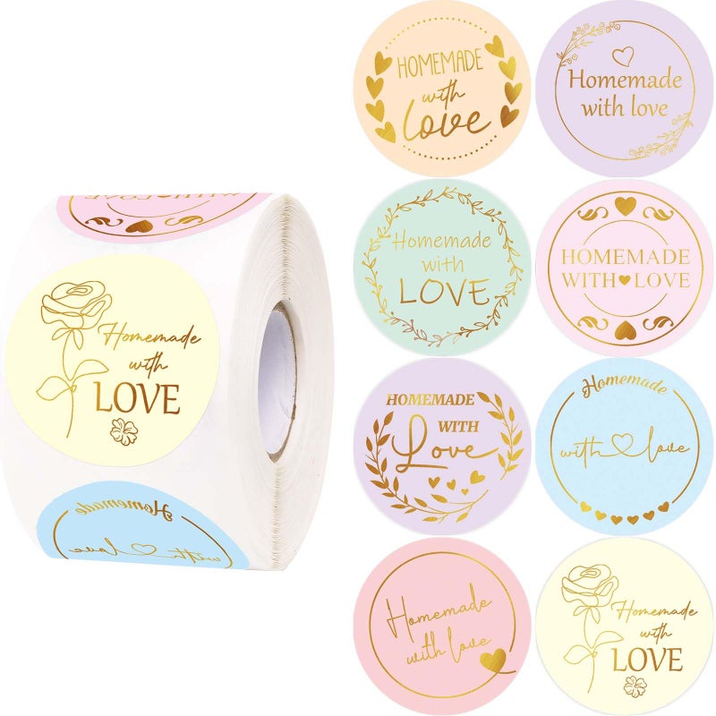 WorldBazaar Homemade with Love Stickers 500pcs Gold Foil Homemade Baked with Love Sticker for Baking Store Small Business Present Labels Wedding Birthday Christmas Party Supplies - Image 3