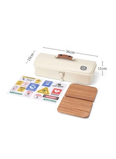 General Outdoor Tools Storage Box Portable Camping Picnic Suitcase Metal Tool Storage Box Sundries Storage Box with Handle (White Toolbox No Printing + Handguard + Small Sticker + Wooden Board + Inner Lining + Big Sticker)  - Image 2