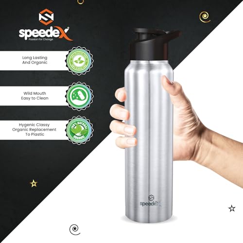 Speedex 1 Litre Stainless Steel Water Bottle - Silver | Set of 2, Sipper Cap | 1000 ml Bottle for Kids, Girls, Boys, School, Adults, Office, Gym - Image 3