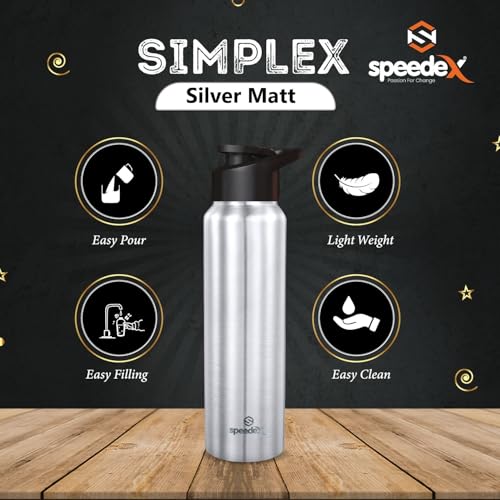 Speedex 1 Litre Stainless Steel Water Bottle - Silver | Set of 2, Sipper Cap | 1000 ml Bottle for Kids, Girls, Boys, School, Adults, Office, Gym - Image 4