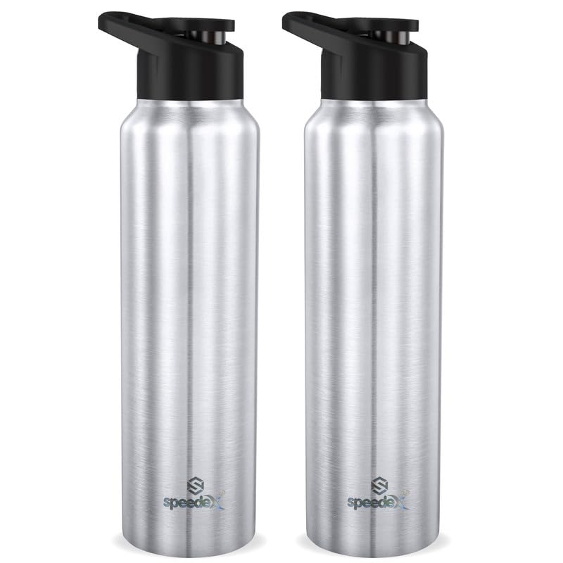 Speedex 1 Litre Stainless Steel Water Bottle - Silver | Set of 2, Sipper Cap | 1000 ml Bottle for Kids, Girls, Boys, School, Adults, Office, Gym - Image 1