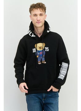 Men Hooded Embroidered Long Sleeve Sweatshirt, Black Combo