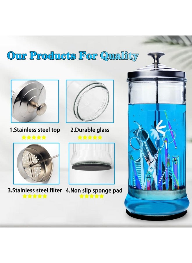 Dudjndjd - 50 Oz Barber Disinfectant Jar Glass Disinfecting Jar With Removable Basket Large Barber Jar Container For Salons Supplies Manicure Disinfectant Jar For Manicure Pedicure Nail Tool - Image 1