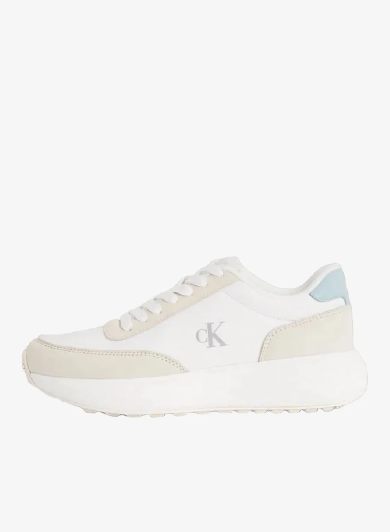 Calvin Klein Jeans Bright White/Creamy White/Cloud Blu Leather Trainers for Women | Best Price UAE