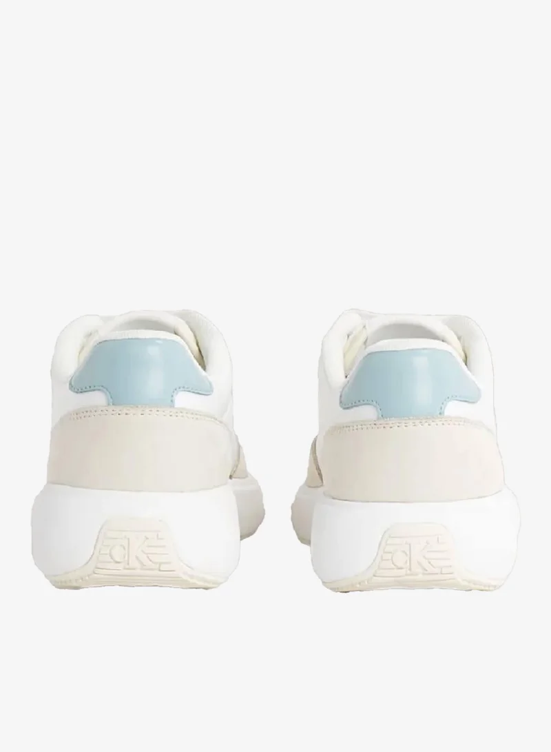 Calvin Klein Jeans Bright White/Creamy White/Cloud Blu Leather Trainers for Women | Best Price UAE