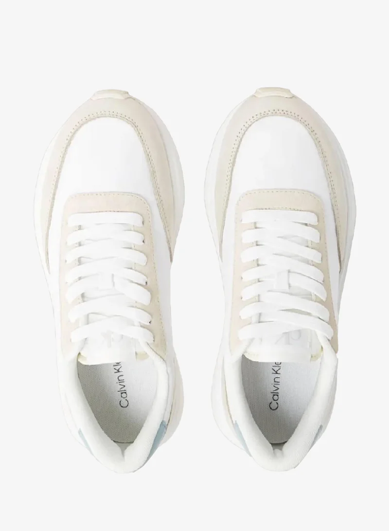 Calvin Klein Jeans Bright White/Creamy White/Cloud Blu Leather Trainers for Women | Best Price UAE
