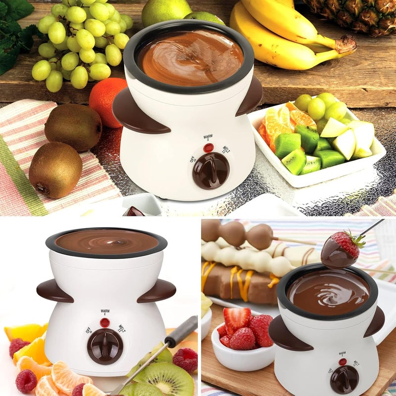 MultiOutools Mini Electric Fondue Pot Set with Dipping Forks, Chocolate Melts Candy Melts Fondue Pot, Melting Chocolate Small Pot for Chocolate, White - Image 5