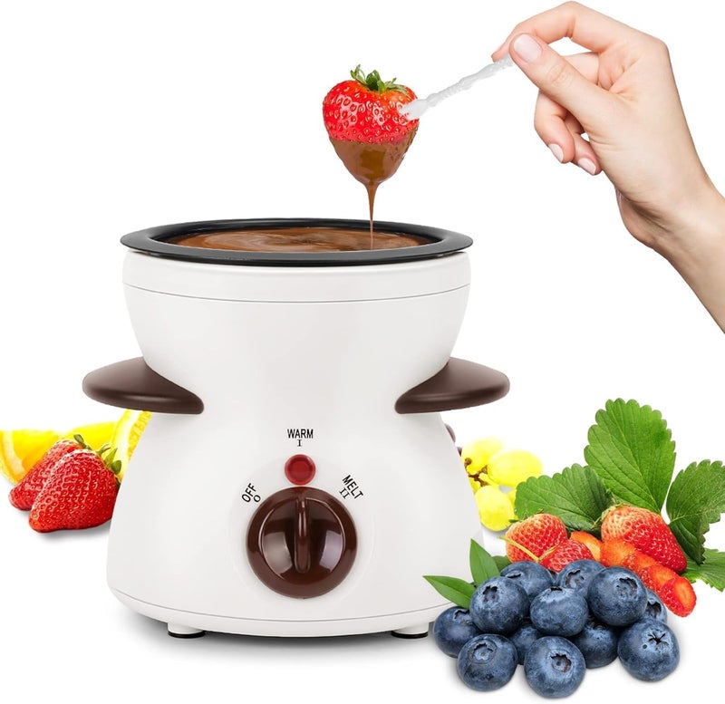 MultiOutools Mini Electric Fondue Pot Set with Dipping Forks, Chocolate Melts Candy Melts Fondue Pot, Melting Chocolate Small Pot for Chocolate, White - Image 1