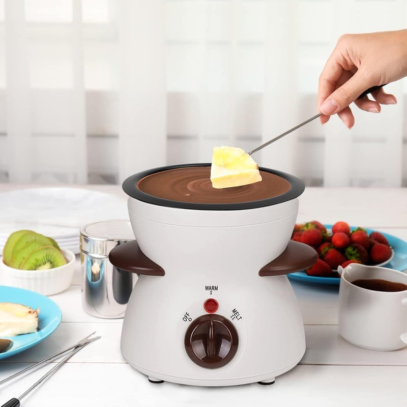 MultiOutools Mini Electric Fondue Pot Set with Dipping Forks, Chocolate Melts Candy Melts Fondue Pot, Melting Chocolate Small Pot for Chocolate, White - Image 2