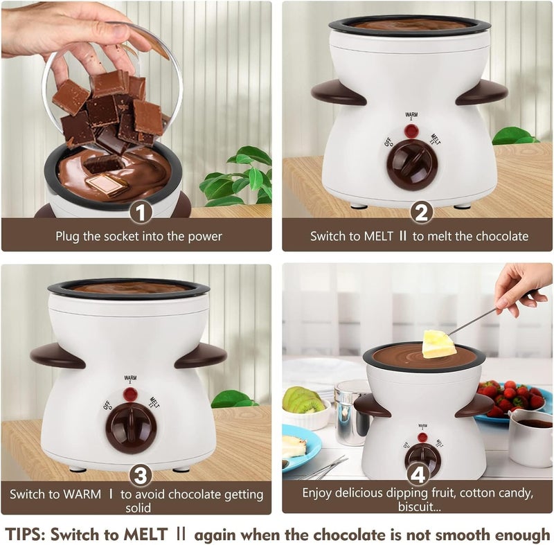 MultiOutools Mini Electric Fondue Pot Set with Dipping Forks, Chocolate Melts Candy Melts Fondue Pot, Melting Chocolate Small Pot for Chocolate, White - Image 3