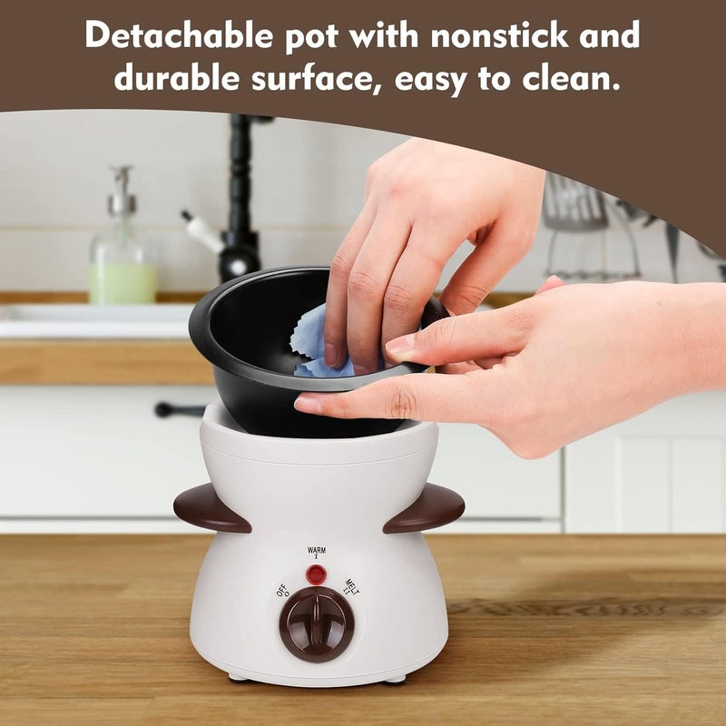 MultiOutools Mini Electric Fondue Pot Set with Dipping Forks, Chocolate Melts Candy Melts Fondue Pot, Melting Chocolate Small Pot for Chocolate, White - Image 4