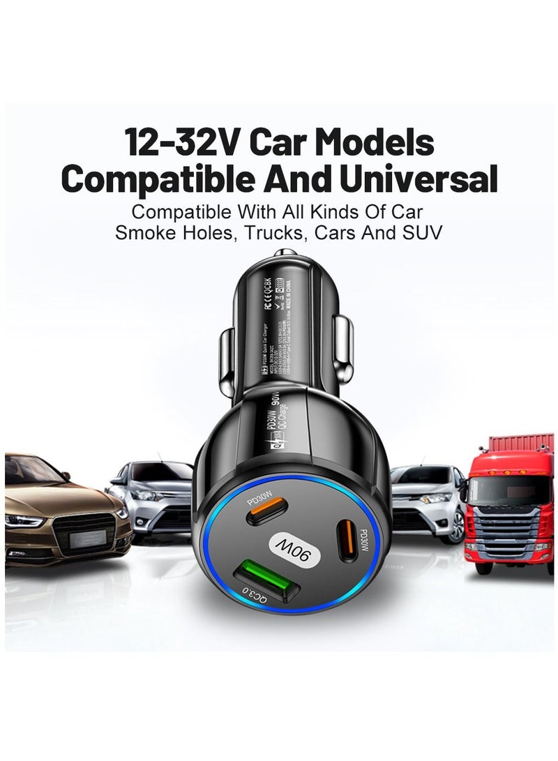 AROAQ USB Type C Car Charger QC3.0 PD Fast Charging Adapter 3 Ports 90W For iphone Xiaomi Huawei Samsung - Image 3