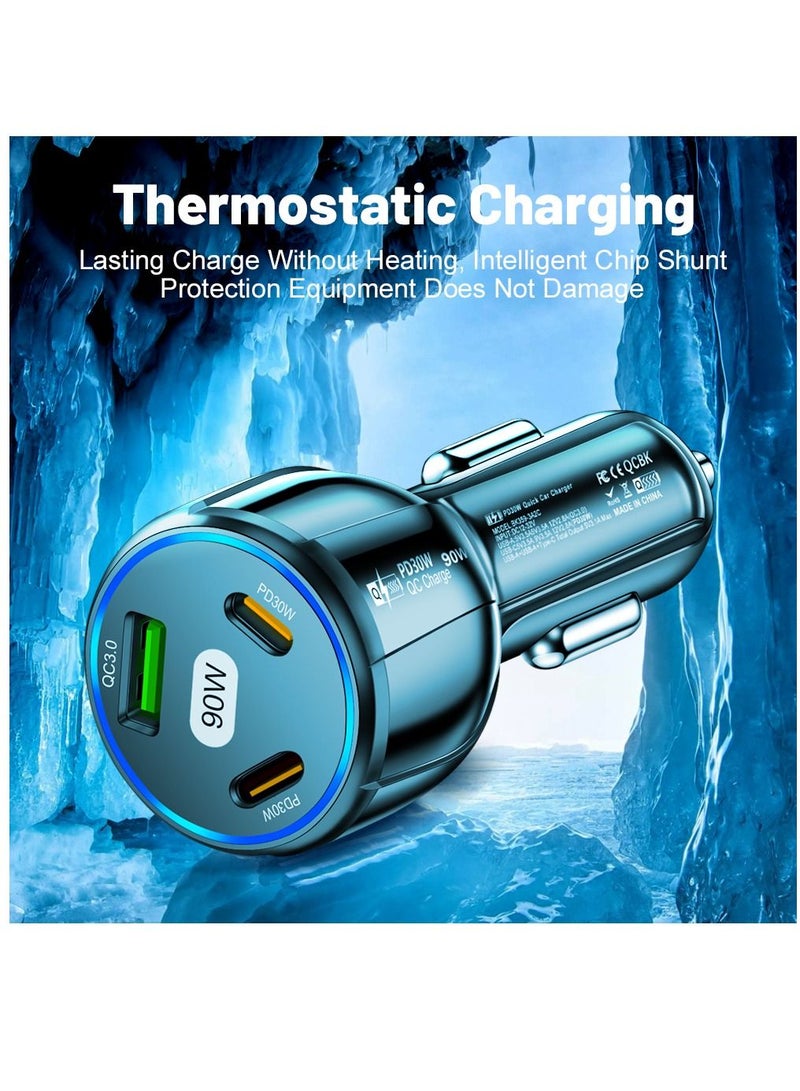 AROAQ USB Type C Car Charger QC3.0 PD Fast Charging Adapter 3 Ports 90W For iphone Xiaomi Huawei Samsung - Image 4