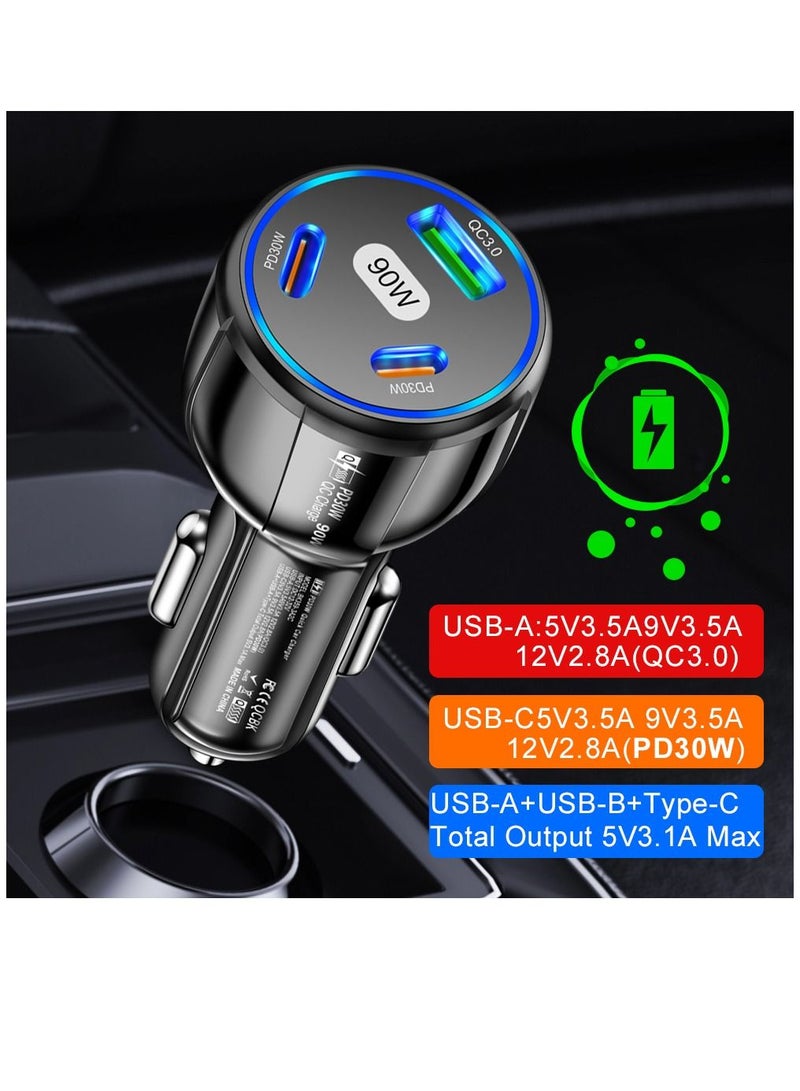 AROAQ USB Type C Car Charger QC3.0 PD Fast Charging Adapter 3 Ports 90W For iphone Xiaomi Huawei Samsung - Image 2