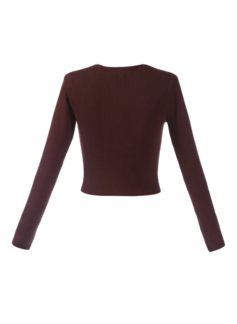 London Rag Long Sleeve Drawstring Ruched Top in Chocolate