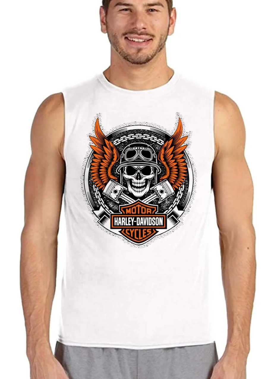 روك اند رول Biker Skull White Men's Cut Sleeve / Sleeveless T-shirt