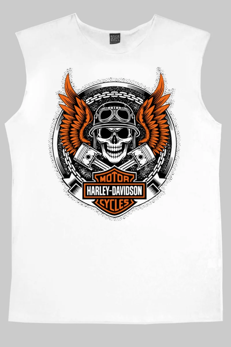 روك اند رول Biker Skull White Men's Cut Sleeve / Sleeveless T-shirt