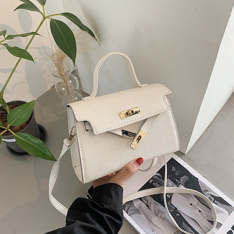 Women's Small Handbag with Lock Closure - Trendy Shoulder Bag for Spring/Summer
