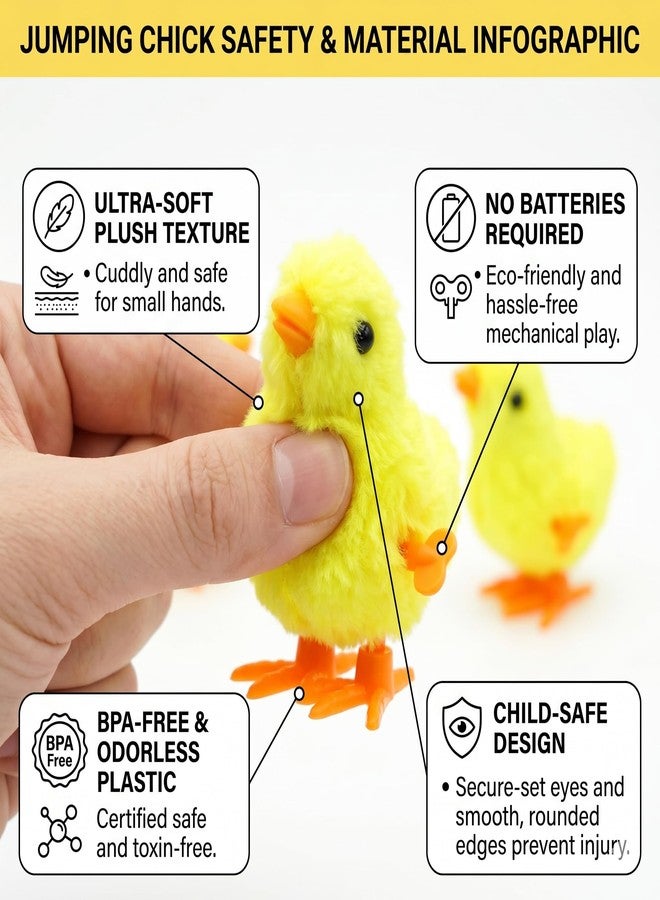 Fiddlys Pack of 4 Jumping Chick Wind-Up Toys - Cute Hopping Chickens for Kids, Easter Gifts & Party Favors - No Batteries, Fun & Safe Mini Toys(Jumping Chicks) - Image 5