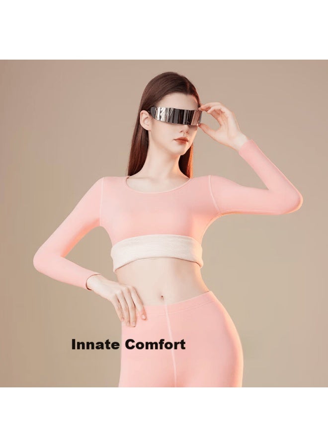 Joae Antibacterial Anti-mite Anti-static Cashmere Silk Women's Lightweight Thermal Underwear Set Autumn Top And Bottom With German Velvet - Image 4