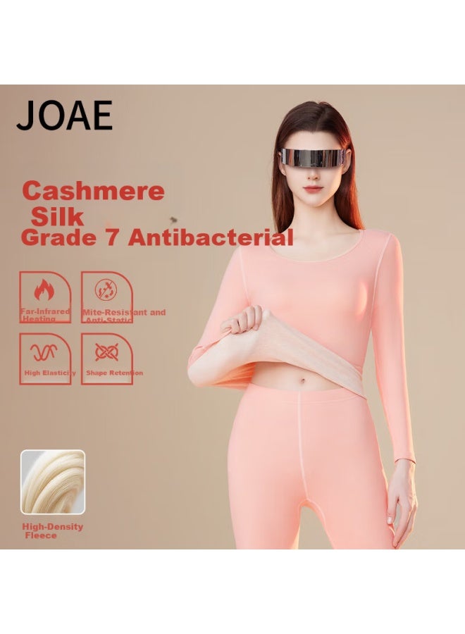 Joae Antibacterial Anti-mite Anti-static Cashmere Silk Women's Lightweight Thermal Underwear Set Autumn Top And Bottom With German Velvet - Image 2