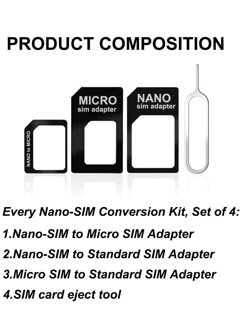 نانو محول شريحة SIM نانو مايكرو - طقم محول قياسي 4 في 1 مع دبوس إخراج الدرج الفولاذي - Image 5
