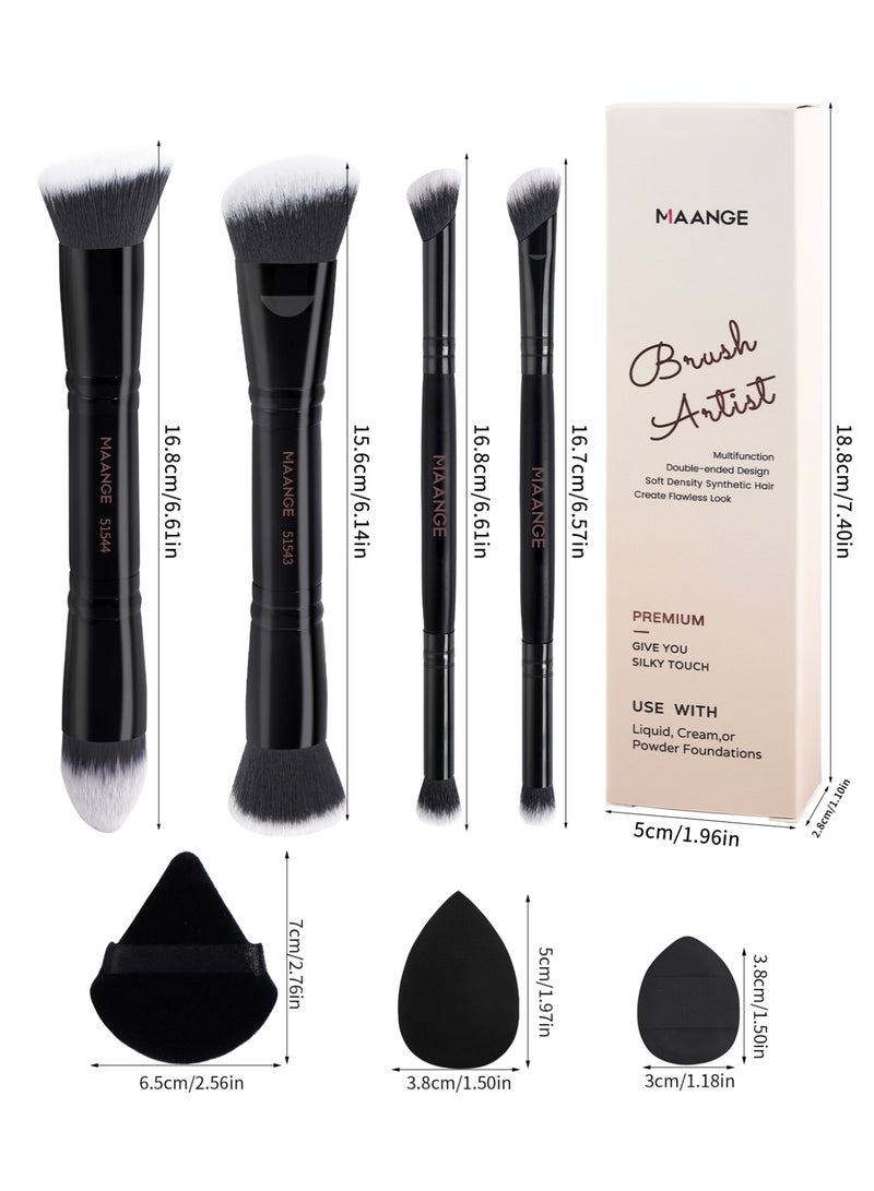 MAANGE 11Pcs Makeup Tool Set Professional Cosmetic Foundation Powder Eyeshadow Makeup Puff Brush Beauty Tool Triangle Makeup Puff Ideal for Makeup Beginner Black - Image 2