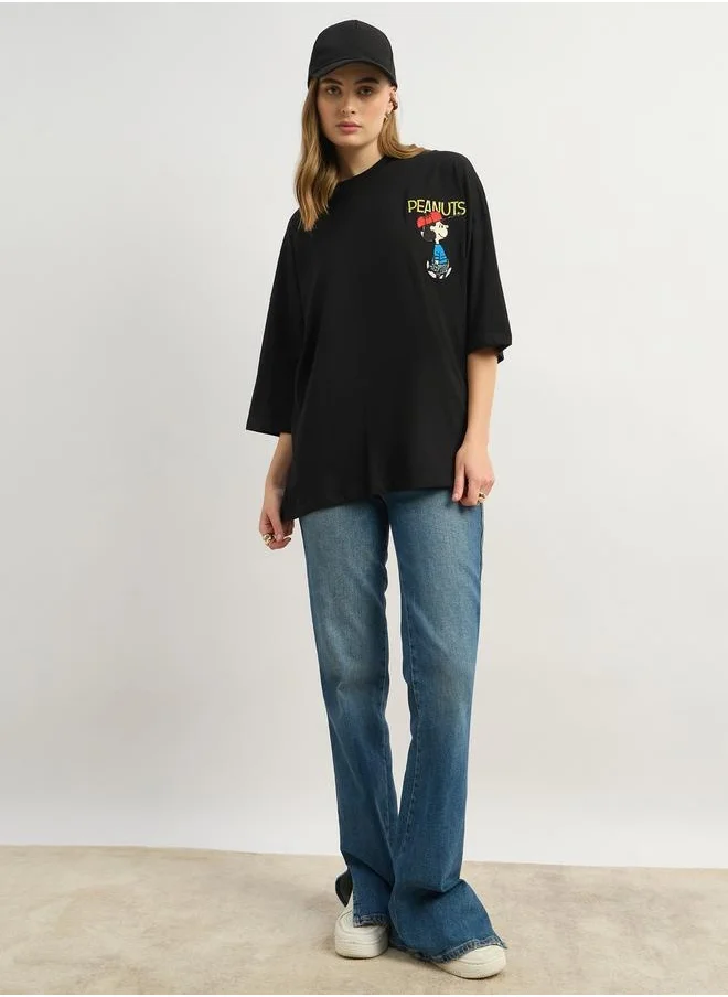 Styli Graphic Print Round Neck Oversized T-Shirt