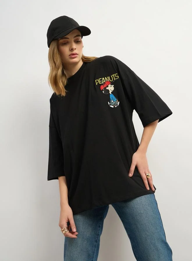 Styli Graphic Print Round Neck Oversized T-Shirt