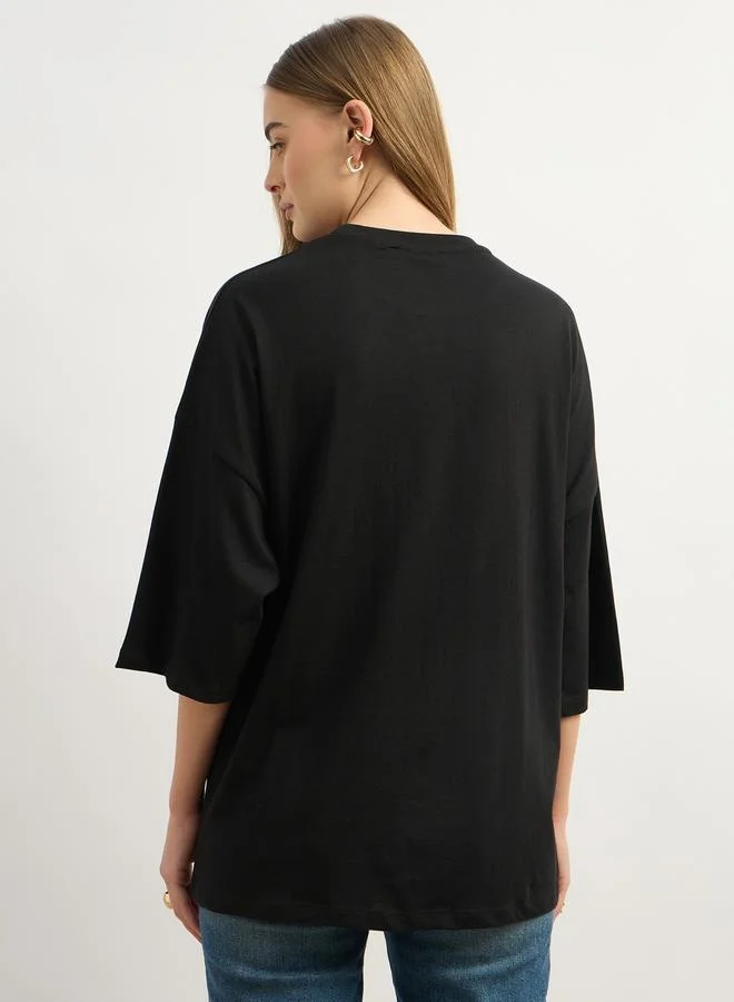 Styli Graphic Print Round Neck Oversized T-Shirt