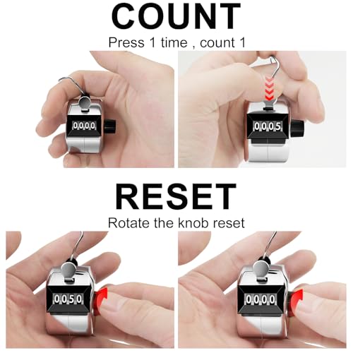 Decymis 2 Pack Clicker Counter, Metal Hand Tally Counter Clicker, 4 Digit Mechanical Palm Click Counter for Counting Numbers, Coaching, Sports Events Count - Image 2